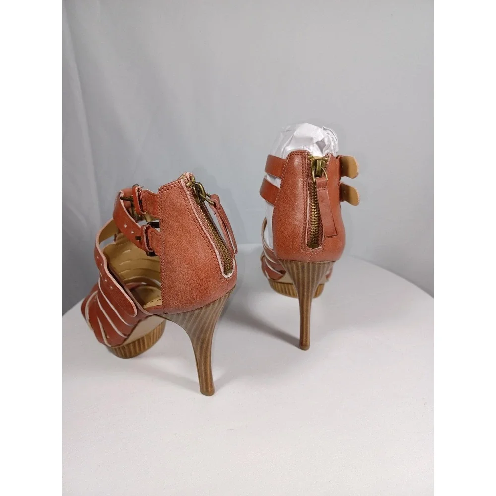 Nine West Shoes Womens Size 8 Brown Strappy High Heel‎ Sandal Buckle Zip Dressy